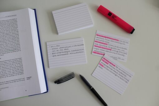 Leitner Flashcards A7 white lined in use