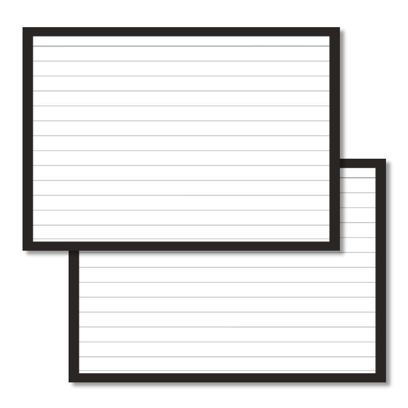 A6 flashcards lined with a black border