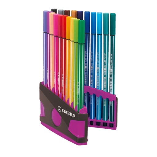 Stabilo Pen 68 Colour Parade 20 felt tip pens Pink Grey Case Open