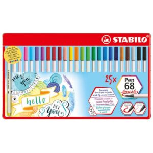 Stabilo Pen 68 Brush Felt Pens Metal Case 25 pieces